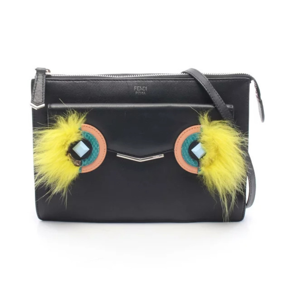 Fendi Bag Bugs Monster Shoulder Leather Fur Black Yellow Multicolor